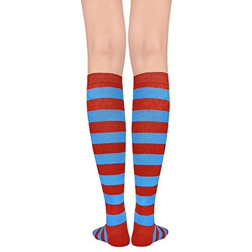 Image of DOOVID Casual Knee High Socks for Women Tube Socks Elasticity Athletic Socks Thin Stripe Knee High Stockings