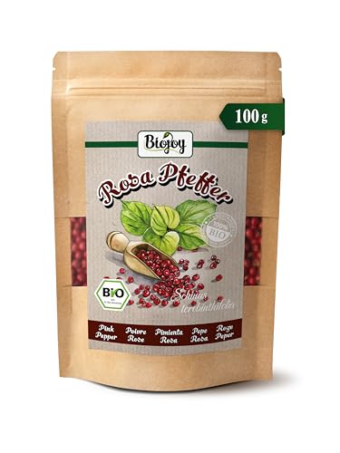 Biojoy Pimienta Rosa entera Ecológica (100 g), Bayas de Pimienta Rosa sin aditivos (Schinus terebinthifolia)
