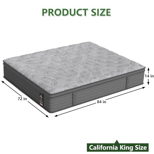 Image of California King Mattress 14 inch, Medium Firm Hybrid Mattresses with Gel Cooling Memory Foam and Pocket Springs, Mattress in a Box, Pressure Relief, Motion Isolation,Grey