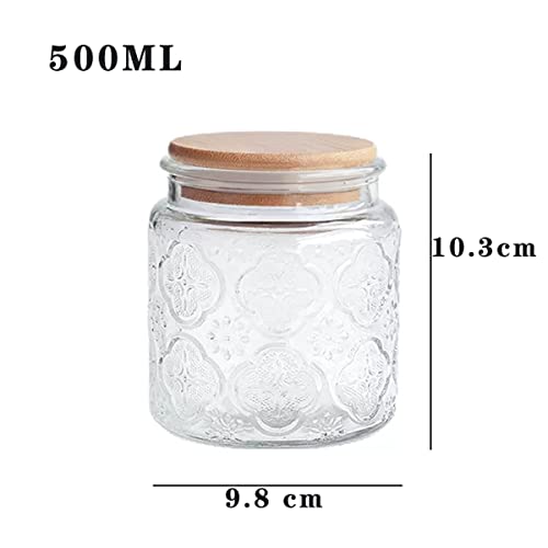 Danmu Art Tea Coffee Sugar Canisters Sets Glass Jars with Lids Set of 3 Glass Airtight Storage Jars with Bamboo Lids (Pattern A, 500ml) - Image 4