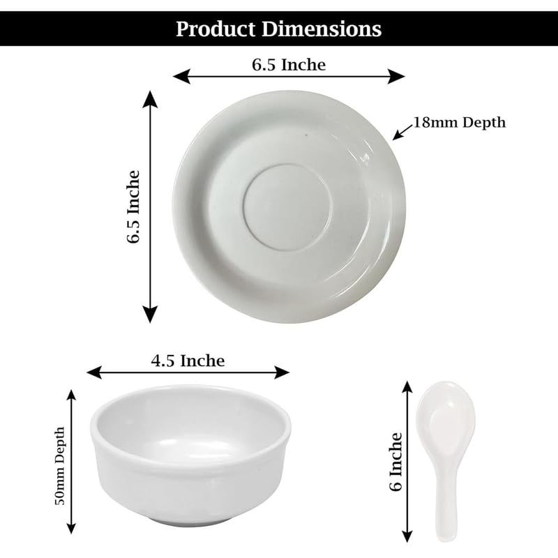 Image of Ariya Melamine French Soup Bowl Set of 12 (350 ml, White /Gold) with Spoons & Saucers|Premium Soup Serving Bowls|Microwave & Dishwasher Safe|Durable Bowls for Soup, Noodles, Cereal & Pasta