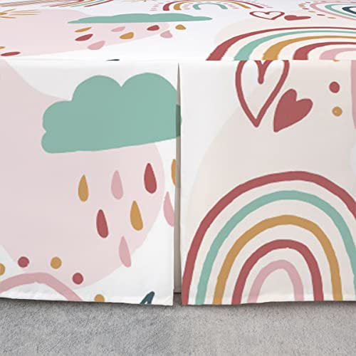 Erosebridal Rainbow Bedskirt For Kids Girls, Cartoon Sun And Clouds Bed Skirts & 2 Pillow Cases,Love Heart Bed Skirt 15 Inch Drop Iridescent Stripes Hand Drawn Bedding Set Kawaii Room Decor,King Size #TOP3