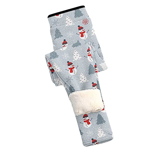 Womens Christmas Fleece Lined Leggings Trendy Thermal Tights Pants Winter High Waist Thick Cashmere Stretchy Tights Trousers Gray #TOP4