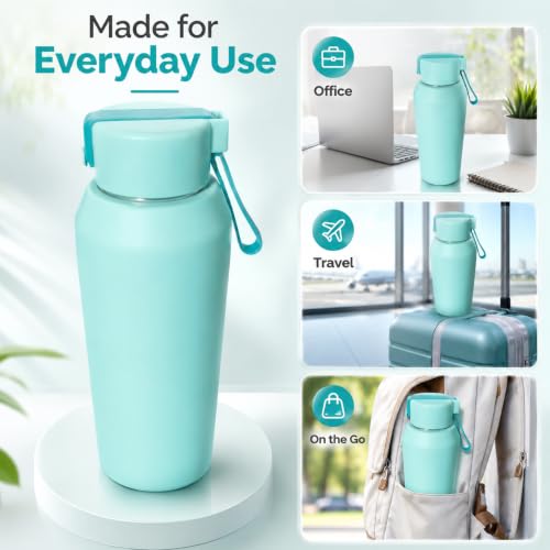 Image of Stainless Steel Water Bottle for School Office Travel | Printed Water Bottle | Drinking Bottle for Home Gym College | Stylish Bottle for Daily Use Picnic & Gifting (Mint Green)