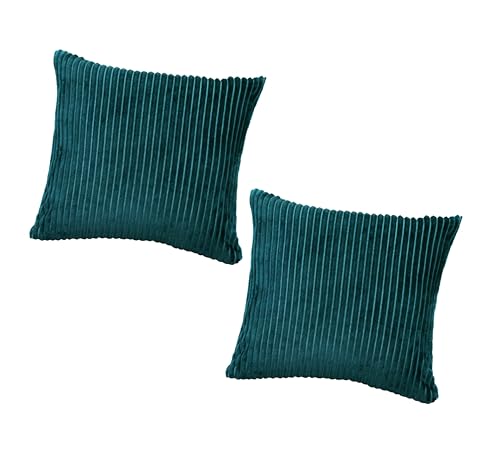 Image of RD TREND Cushion Cover Set of 2, Decorative Sofa Living Room Home Square Cushion Covers 24 Inch x 24 Inch, Aesthetic Corduroy Striped Double Sided (Green)