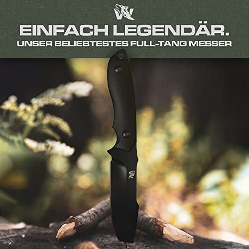 Foto von ODENWOLF Outdoor-Messer AMBULO mit Kydex Holster - Edles Jagdmesser aus einem Stück D2 Stahl gefertigt - DAS Bushcraft Messer - Perfektes Survival Messer (Komplett Schwarz)