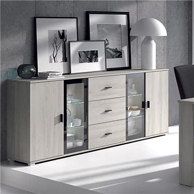 Kasalinea Buffet bahut Couleur chêne Gris Contemporain Sophie-L 220 x P 40 x H 85 cm- Gris