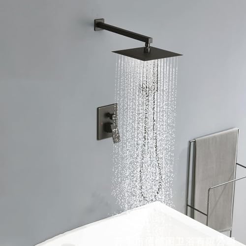 Système de douche dissimulé 10 pouces noir mat encastré avec mitigeur monocommande LWX