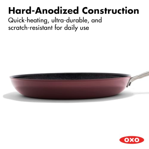 Image of OXO Enhanced 12 inch Frying Pan Skillet, PFAS-Free Ceramic Nonstick Cookware, Stainless Steel Handle, Eggs & Omelet, Dishwasher & Oven Safe, Dark Burgundy
