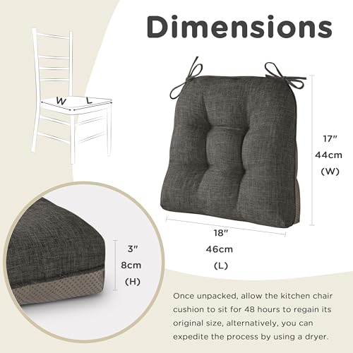 Image of AddGrace Chair Cushions for Dining Chairs Set of 1 Kitchen Seat Cushions with Ties and Non Slip Backing Tufted Indoor Seat Pad for Kitchen Dining Room 18 inch x 17 inch x 3 inch Dark Grey