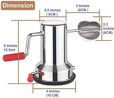 Coconut Scraper Peeler and Grater - Hand Operated Rotating Kitchen Shredder With Vacuum Base, Stainless Steel, 9 Inch