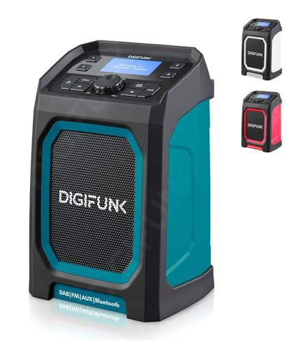 DigiFunk Work Site Radio | USB Rechargeable | DAB+ DAB FM Bluetooth AUX Input | IP65 Waterproof Rugged Durable Design | Perfect for Builders Outdoors Warehouse Garage DIYer Shed | Green