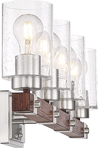 Nuvo 60/6964 Arabel Vanity Brushed Nickel And Nutmeg Wood Finish With Clear Seeded Glass, 4 Light #TOP2