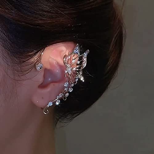 Sequenant Butterfly Earrings Ear Clip For Women Girls No Piercing Sequenant Butterfly Ear Clips Sequenant Earrings Cuff Wrap Earrings For Women Small Double Hoop Earrings ( Color : Grey , Size : One S #TOP2