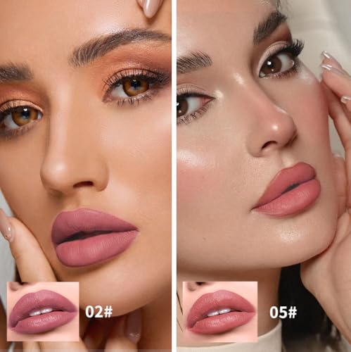 Image of Matte Lipstick Crayon Set, Dusty Rose Mauve & Burnt Coral - Waterproof Long Lasting Lip Liner Pencil, High Pigment Creamy Velvet Lipstick, Non-Drying Lip Color for Women, 02+05