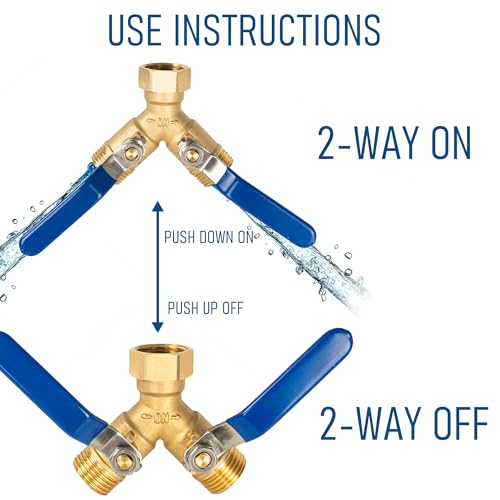 Hourleey Brass Garden Hose Splitter, Y Valve Splitter with Stainless Steel Long Handle, Heavy Duty 2 Way 3/4" GHT Thread Water Garden Hose Adapter