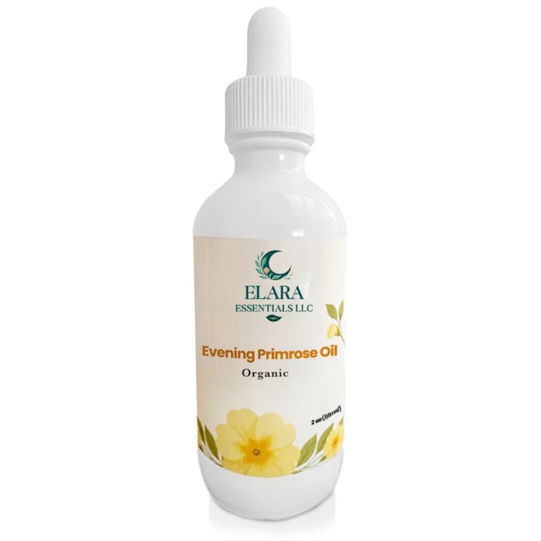 Organic Evening Primrose Oil – Cold-Pressed 100% Pure Botanical – Hydrating Face, Skin & Hair Oil Rich in GLA & Omega-6 for Menopause & Perimenopause Support – 2oz
