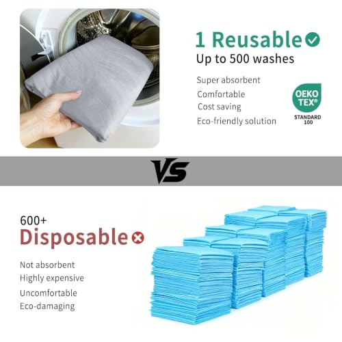 Image of Accompagner Incontinence Bed Pads Washable Waterproof Underpads 36 inchx54 inch 2pc | 4-Layer Heavy-Absorbency Reusable Pee Pads for Adults, Kids, Elderly, Dogs, Bedridden, Bedwetting, Nursing, Sofa (Pearl Gray)