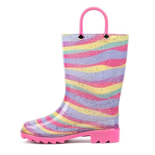 landchief Toddler Rain Boots Kids Waterproof Boots for Boys Girls with Easy-on Handles Outdoor Unisex-Child