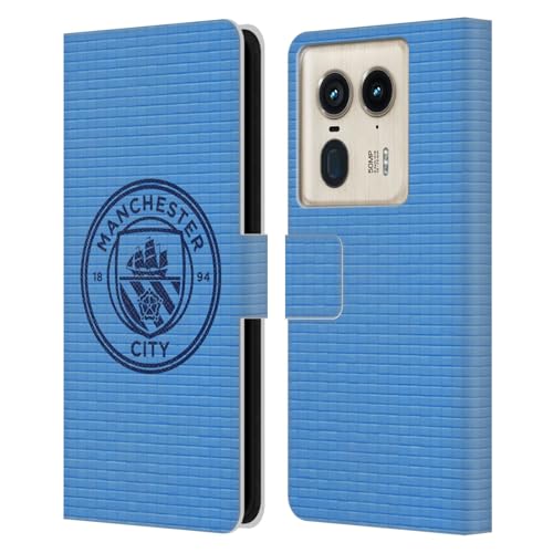 Head Case Designs Officially Licensed Manchester City Man City FC Blue Tile Obsidian Mono Badge Pixels Leather Book Wallet Case Cover Compatible with Motorola Edge 50 Ultra/X50 Ultra