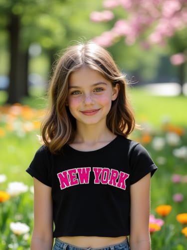 Image of Little Girls Crop Tops Cool Summer T-Shirt Crewneck Short Sleeve Fashion Tee Size 6-14