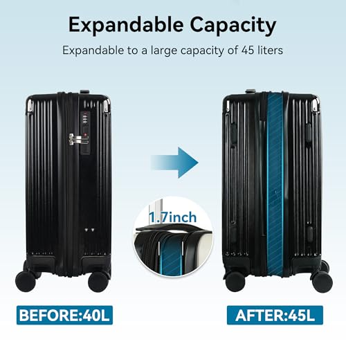 Image of 20 Inch Carry On Luggage with Spinner Wheels,PC Expandable Hard Shell Suitcase with USB Port,Lightweight Travel Luggage Airline Approved for Men Women (Black)