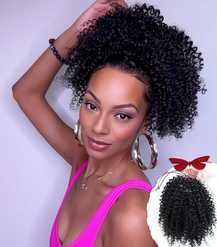MKJVEN Afro Kinky Curly Drawstring Ponytail For...