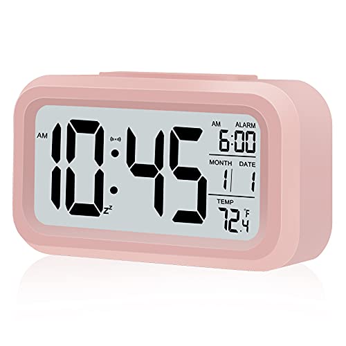 Alarm Clock for Kids, Digital Alarm Clock for Bedrooms, with Smart Night Light, Snooze, Date, 12/24H, Indoor Temperature, Battery Operated Alarm Clock for Girls Teens Women (Pink) Alarm Clock for Kids, Digital Alarm Clock for Bedrooms, with Smart Night Light, Snooze, Date, 12/24H, Indoor Temperature, Battery Operated Alarm Clock for Girls Teens Women (Pink)
