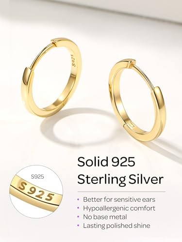 Image of ChicSilver 925 Sterling Silver Huggie Hoop Earrings Small Hoop Earrings for Women Hypoallergenic Silver Huggie Earring Cartilage Earrings for Women (6 /8 /10 /12 /14 /16 /18 /20MM)