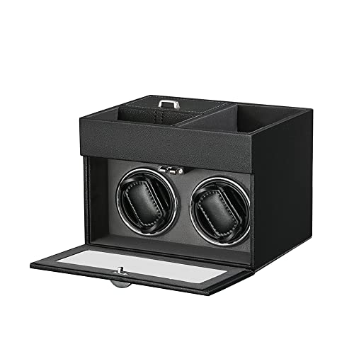 DRAIGERWAY Caja Giratoria para Relojes Automatische Uhrenbeweger Box PU Leder Uhrengehäuse mit leisem Motor Batteriebetrieb Oder Netzteil für Automatikuhren… (Grau PU-DGW)