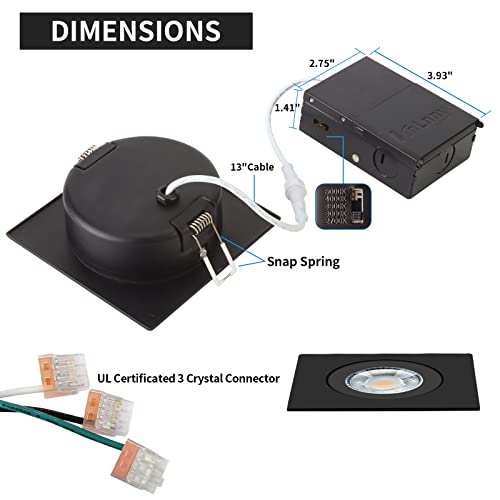 Knlnny Ware Square Black Recessed Lighting 6 Pack,Ajustable Eyeball Gimbal Light,Led Recessed Lighting 4 Inch Ceiling Light With Junction Box,5Cct Selectable,Airtight,9W 750Lm,Dimmable,Etl Listed #TOP4