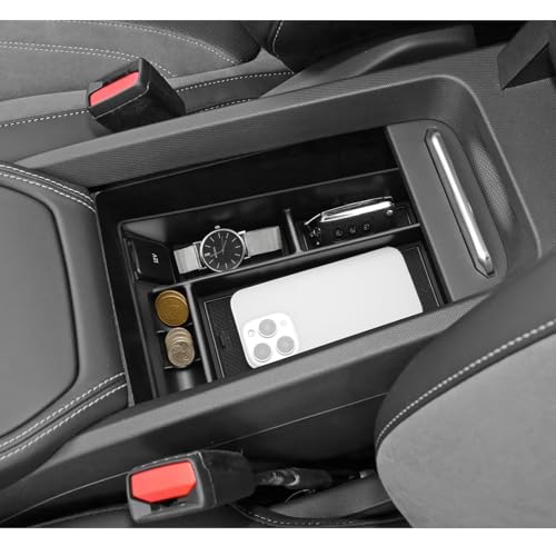 Image of LUWU 2024 Mustang Mach E Center Console Organizer for 2021-2024 Ford Mustang Mach E Select /Premium /GT Accessories Armrest Console Storage Box Glove Organizer Tray ABS Material (Black)