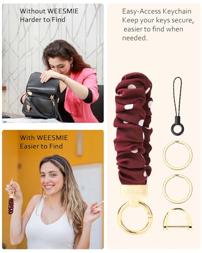 Image of WEESMILE Scrunchie Keychain Wristlet for Car Key Chain with D Key Ring