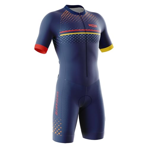 Herren Pro Fahrrad Skinsuit Kurzarm,Triathlon Anzug Herren,Einteiliges Radtrikot,Trisuit Einteiler,Triathlonanzug,3Taschen für Wettkampf Run,Cycle,Swim,Strumpfhosen (14,XL)
