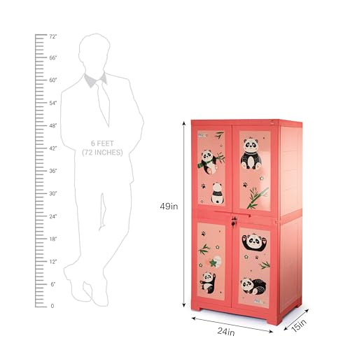 Image of CELLO Kidzbee Mega Marvel Bamboo Budies Cabinet PP Plastic Material | Dream Word & Space-Saving Compact Size | Bamboo Budies-Themed Design | Multipurpose Storage Suitable for Kids' Rooms | Peach