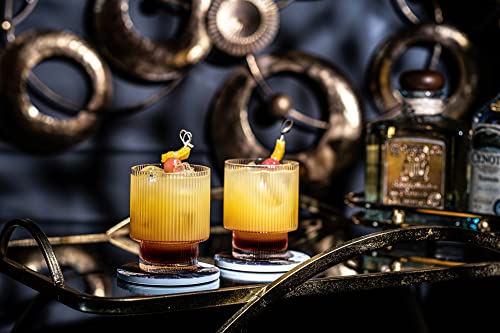 Glassique Cadeau Vintage Art Deco Ribbed Lowball Cocktail Glasses | Set Of 4 | 12 Oz Crystal Double Old Fashioned Tumblers For Drinking Classic Whiskey, Gin, Vodka Bar Drinks | Round Glassware thumb #7