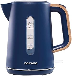 Daewoo SDA1739 Stockholm 1.7L Cordless Kettle Wood Effect Handle | On/Off Switch with Light Indicator | Matte Finish Plastic Body with Chrome Detail | Otter Control 1850-2200W - Navy Blue