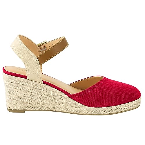 Image of PIZZ ANNU Women's Espadrille Low Wedge Heel Sandals with Buckle Ankle Strap Close Toe Casual Dressy Summer Platform Shoes