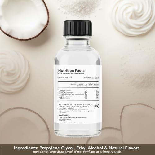 Image of Dolce Flav Natural Coconut Extract - 2 Ounce Water-Soluble Kosher, Sugar-Free, Concentrated Tropical Coconut Flavoring for Baking, Beverages & Desserts, Includes Measured Dropper