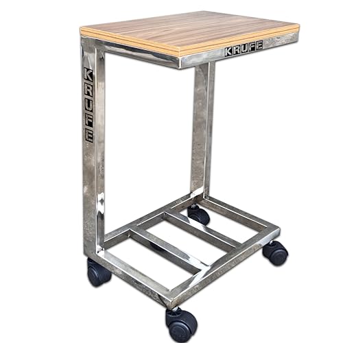 Image of KRUFE Office Home Stainless Steel Double-Sided Battery Inverter Trolley Stand - Fits All Inverter Batteries & UPS - Wooden Top & Wheels for Easy Mobility - Ideal Office Home Inverter Stand Trolley