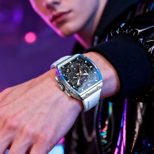 OLEVS Watch for Men Chronograph Analog Quartz Original Stylish Mens Watches 3ATM Waterproof Square Large Dial Branded Wrist Watch for Man White - Image 3