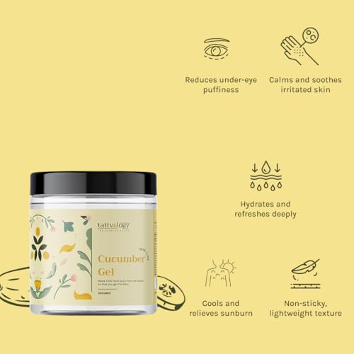 Image of Tattvalogy Pure Cucumber Gel | Natural Extract of Cucumber | Enriched with Vitamin E | Reduces Acne, Scars, Wrinkles, Dark Circles & Moisturizes Skin | Chemical Free | In Plastic Jar - 150 Gm
