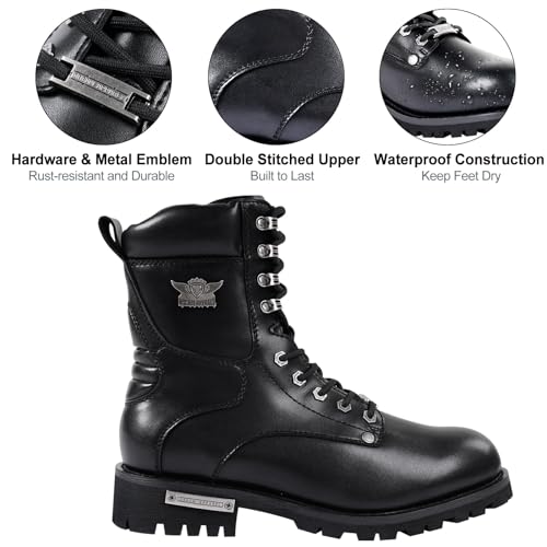 Dream Apparel Mens Motorcycle Boots for Riding Biker with Side Zipper, Waterproof Black Faux Leather Biker Boots Ankle Booties, Lace Up Military Combat Booties with Low Heel, Size 10 by Dream Apparel - Image 5