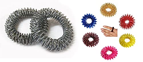 Ella Health & Beauty Juego de 2 pulseras de masaje de mano y muñeca de acupresión + anillos de circulación de dedos Sujok para terapia del dolor, juego de 10