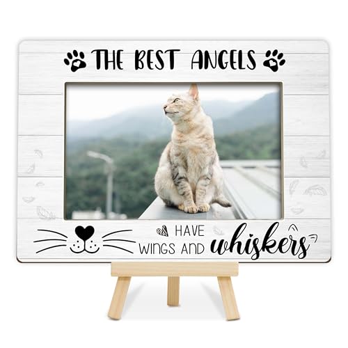 OXRUN Memorial Gifts for Loss of Cat Pet Memorial Gifts Wooden Photo Frame with Easel 4x6 Cat Loss Sympathy Frame for Tabletop Display Photo Insert - G01
