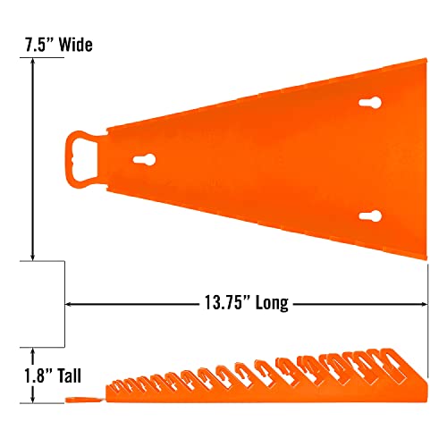 Image of Ernst Manufacturing 5157 Gripper Reverse Wrench Portable Wrench Organizer - Holds 1 /4 inch to 1 1 /8 inch and 6 to 20mm Tools, Durable Flexible Grip, 15 Tool Capacity, Orange