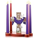 Wonderjune Easter Candle Holders Lent Candle Holder Easter Table Centerpiece Cross with Doves and Lilies He is Risen Rustic Candlestick Holder Lent Decorations for Dinner Table Home Party Decor