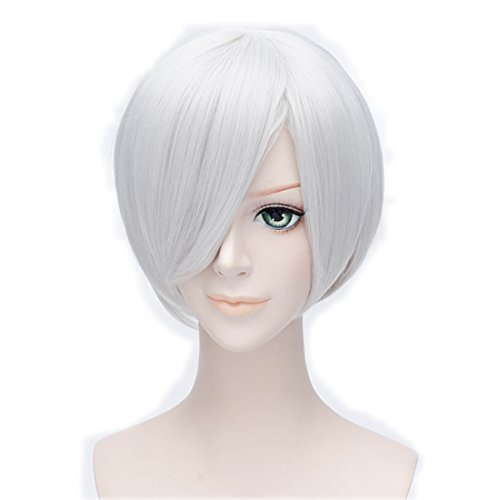 Alacos Unisex Short Spiky Natural Soft Sexy Daily Party Costumes Synthetic Anime Cosplay Wig + Free Wig Cap (Silver White 2)