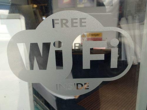 Pegatina de vinilo con efecto de grabado de “Wi-Fi free” para el interior del cristal. Paquete doble.