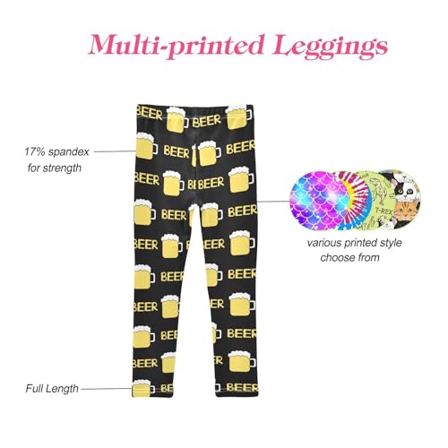 CaTaKu Girls Leggings Cute Beer Mug Leggings for Girls Kids Athletic Workout Yoga Pants Size 4-10T4